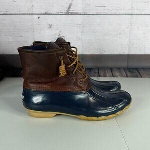 Sperry Saltwater Duck Boot Womens 9 Brown Leather Blue Zipper Lace up Waterproof
